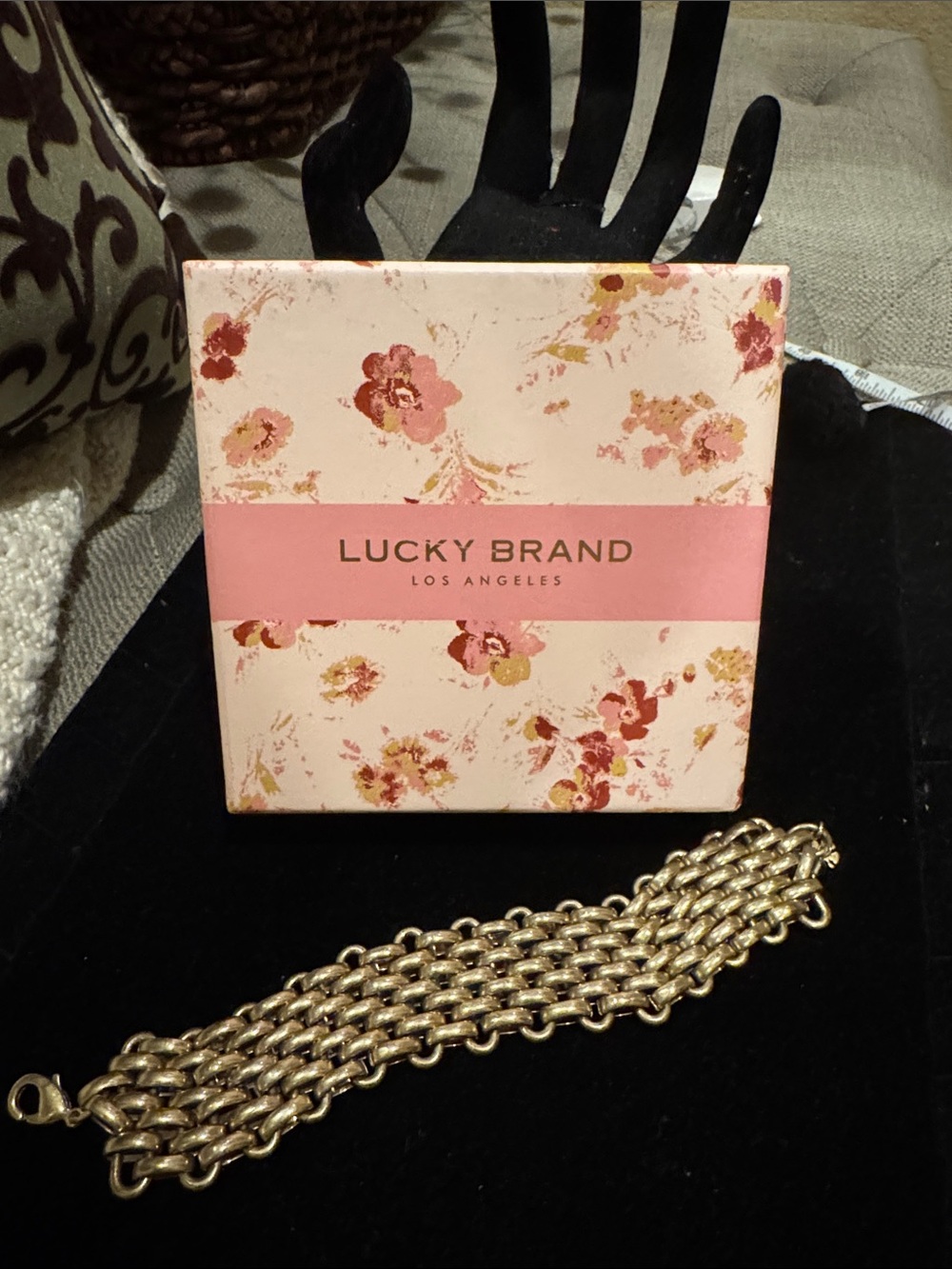 LUCKY BRAND ~ Chunky Gold Tone CHAIN Link Mesh BRACELET ~ 7.5"x1" ~ Rare PERFECT
